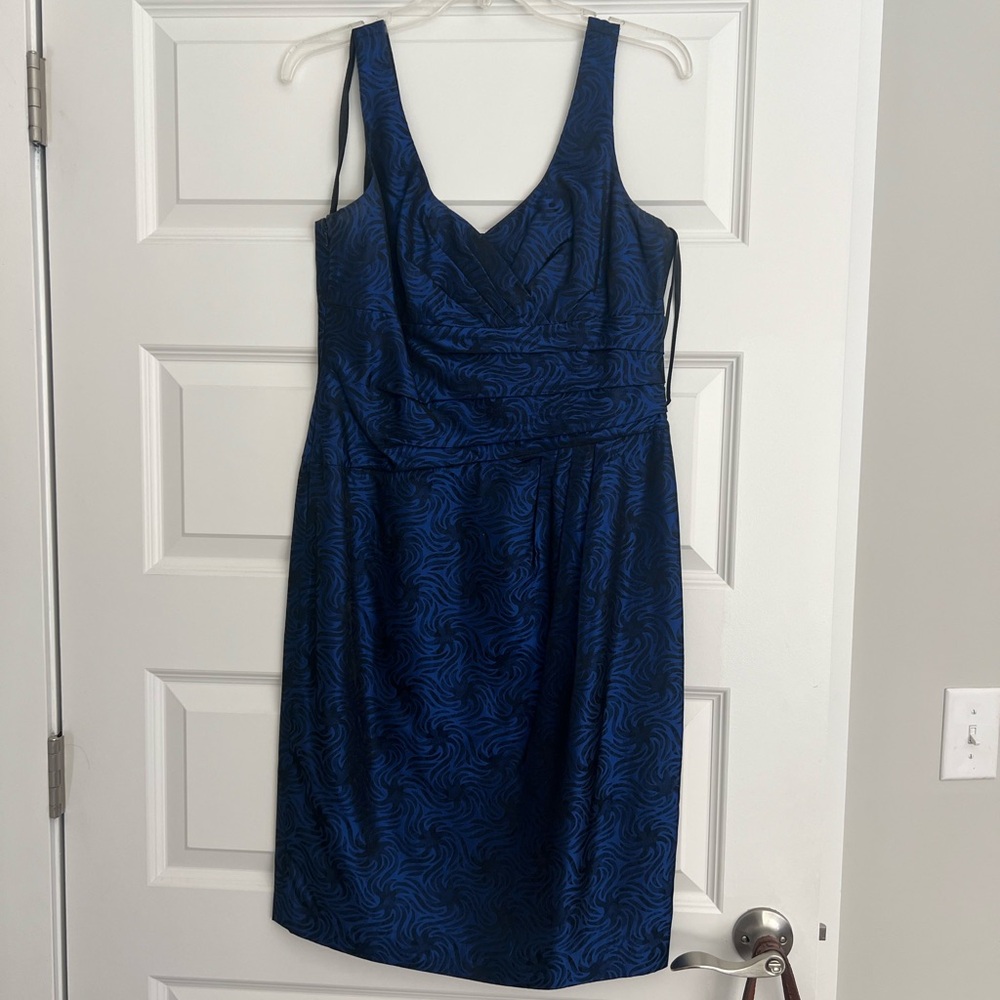 Blue V-Neck Cocktail Dress - Picture 2 of 14